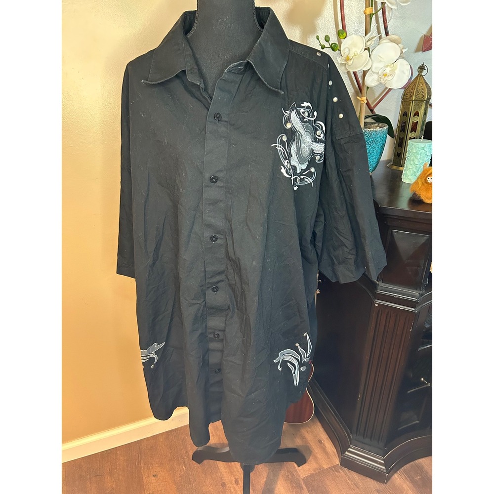 Knockout Jeans Mens 4X Black Short Sleeve Button Up Eagle Studded Y2K Shirt 468